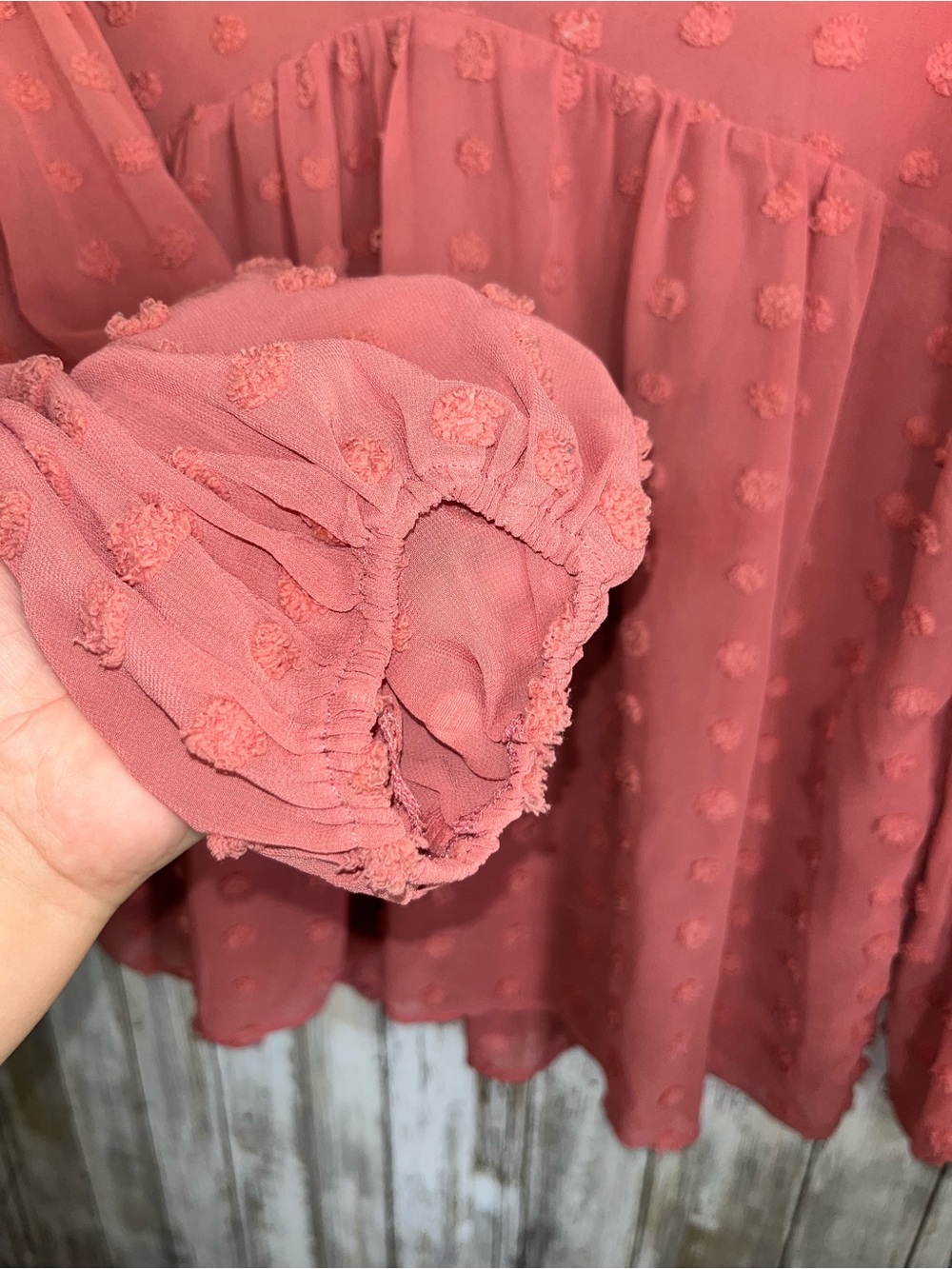 Entro Swiss Dot Blouse Medium Coral Pink Boho Babydoll Sheer Top - Picture 4 of 5